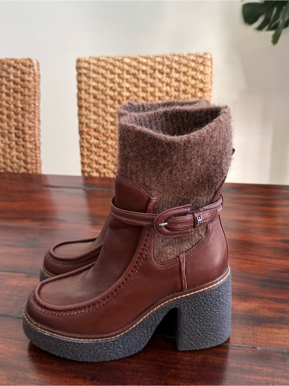 SAM EDELMAN Womens Brown Sweater Cuffs 1" Platform Sidney Booties 7.5 - Picture 2 of 7